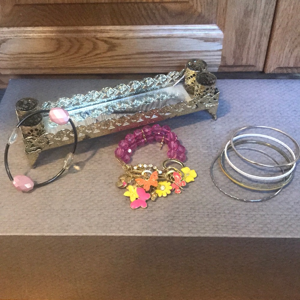 lot of bracelets, butterflies, pink, Bangles